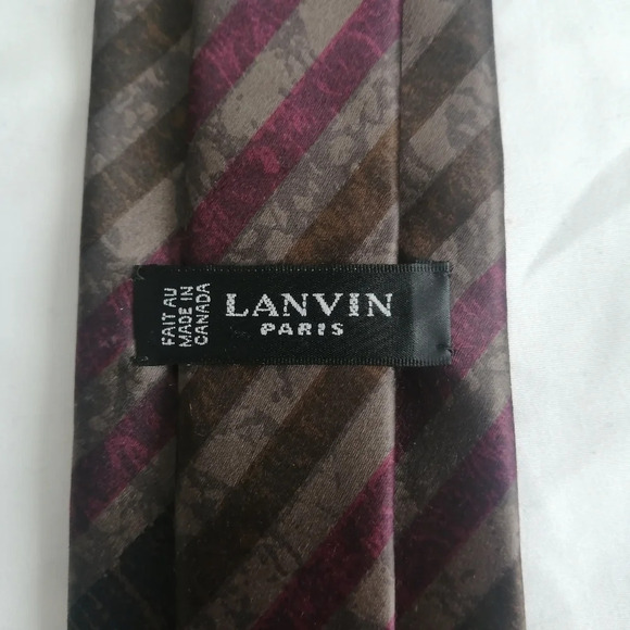 Lanvin Paris 100% Silk Striped Tie in Brown, Tan, Purple, and Black - Picture 8 of 14